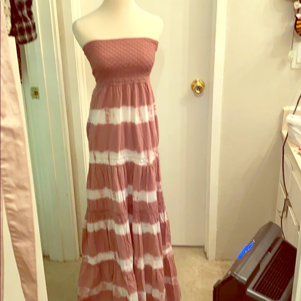 BEBE Blush and cream strapless boho dress stretch